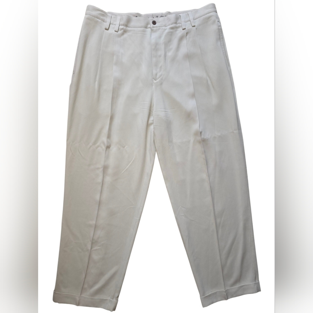 Tommy Bahama Pants Mens 40 Cream Beige 100% Silk Relaxed‎ Pleated Cuffed